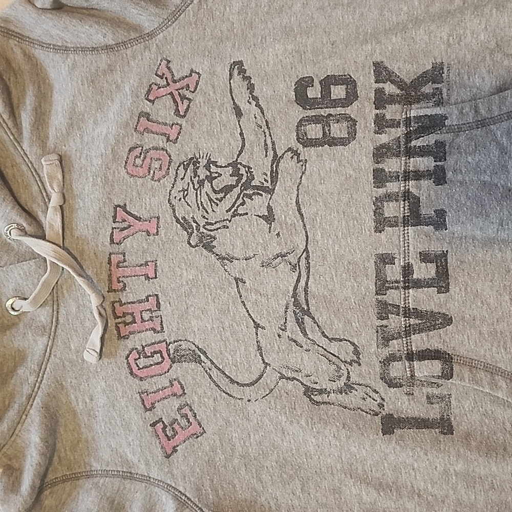 Hard To Find Pink VS Tiger Print Pull Over Hodded Sweatshirt. Size: S